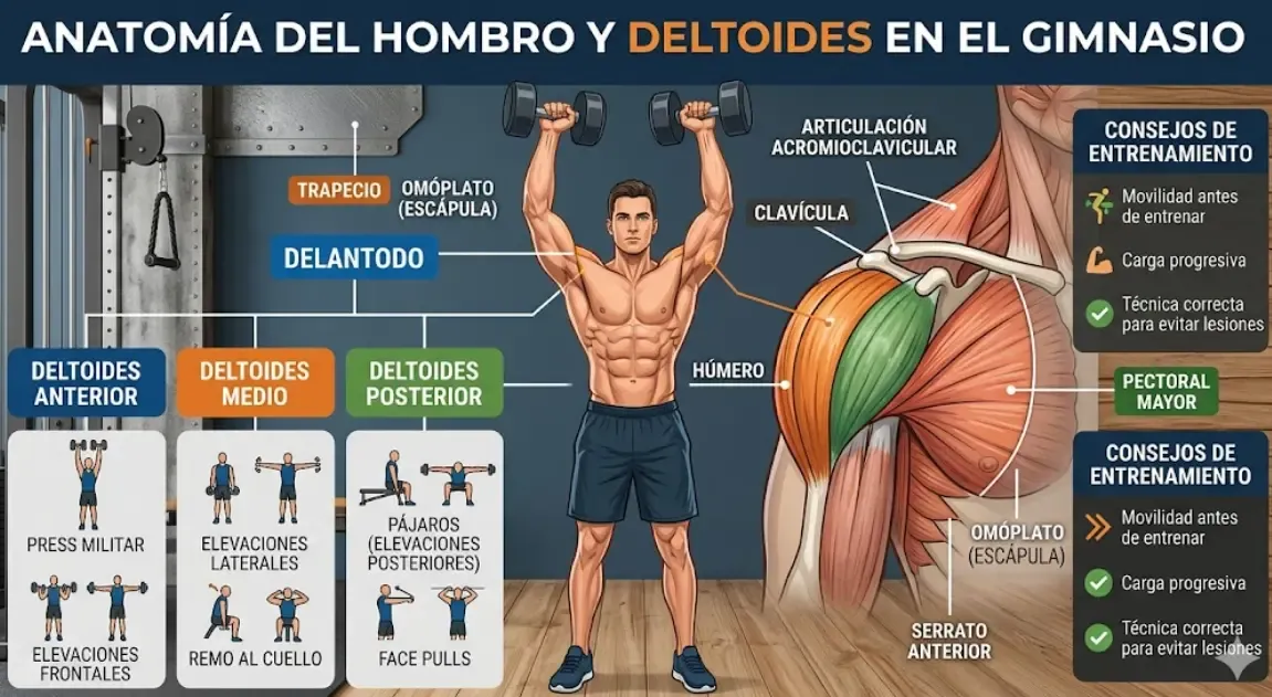 Anatomía del hombro y deltoides en el gimnasio
