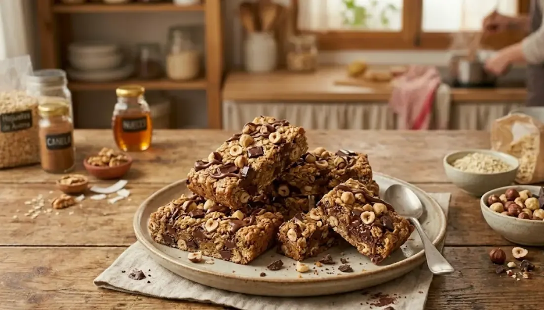 Barritas de avena caseras con chocolate y avellanas