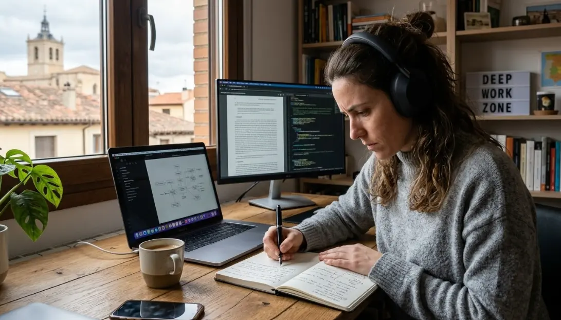 ¿Sientes que trabajas mucho pero no avanzas? Descubre el método Deep Work para eliminar la niebla mental, bajar el cortisol y multiplicar tu enfoque.