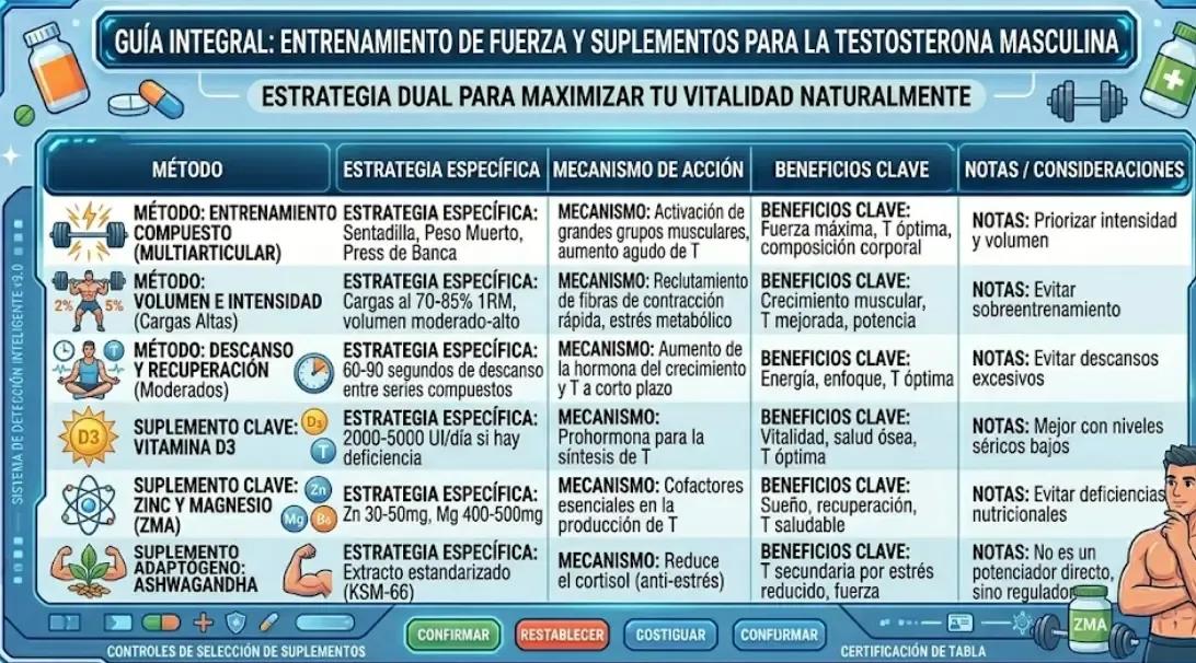 Entrenamiento de fuerza y suplementos para la testosterona masculina