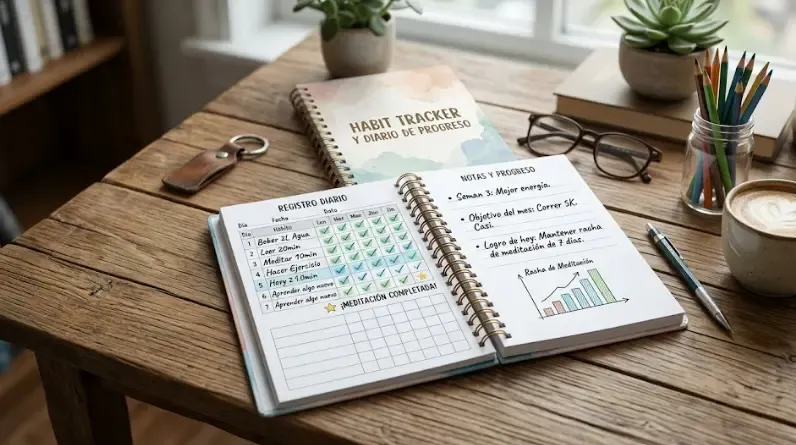 Habit tracker calendario con marcas de progreso