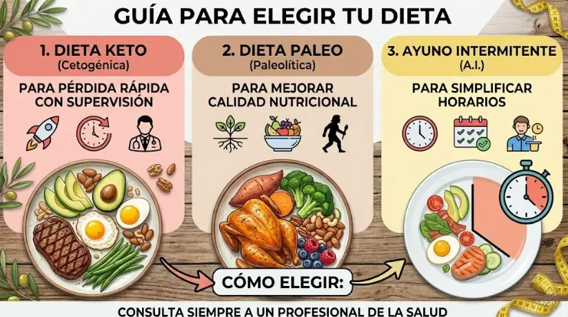 Infografía resumen: cómo elegir la dieta adecuada según tu perfil