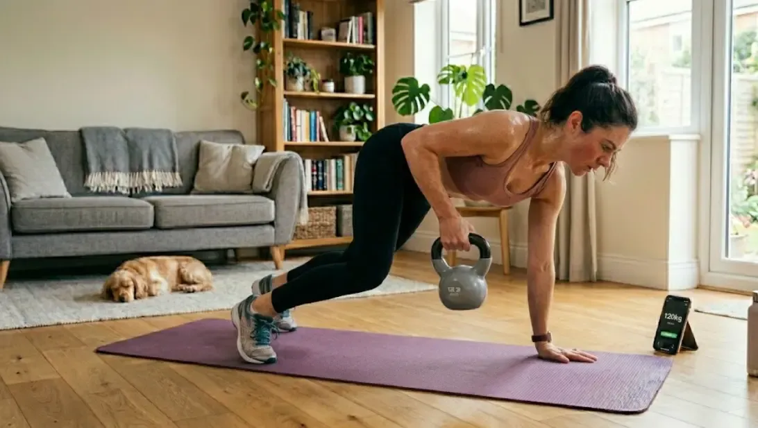 Uso de kettlebell para entrenamiento rápido en el salón
