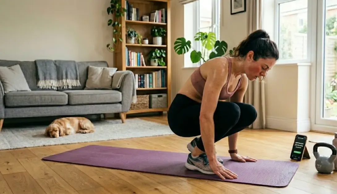 Mujer recuperando el aliento tras un entrenamiento express HIIT