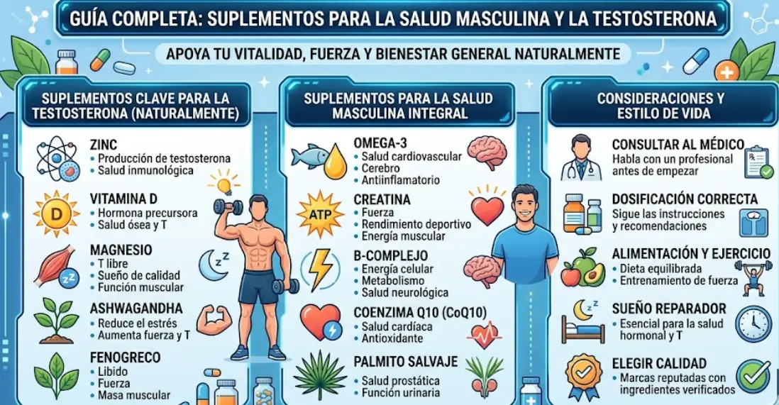 Suplementos para la Salud Masculina: Qué Tomar, Cuándo y Por Qué (Guía 2026)