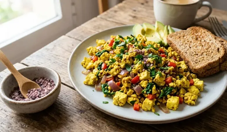 Revuelto de tofu con cúrcuma imitando huevos revueltos